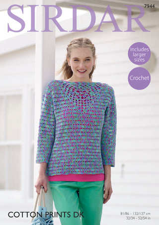S7944 Crochet Top for Women in Sirdar Cotton Prints DK