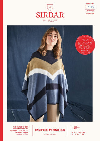 S10205 Ladies Colour-Block Poncho in Sirdar Cashmere Merino Silk DK