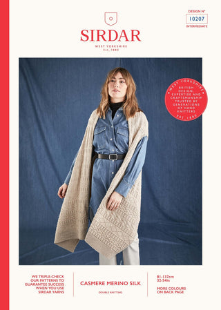 S10207 Ladies Blanket Style Wrap in Sirdar Cashmere Merino Silk DK