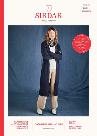 S10211 Women's Longline Cardigan in Sirdar Cashmere Merino Silk DK