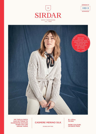 S10213 Ladies Cable Wrap Cardigan in Sirdar Cashmere Merino Silk DK