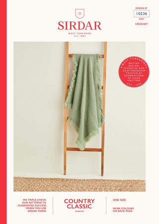 S10236 Herringbone Crochet Blanket with Tassels in Sirdar Country Classic Worsted