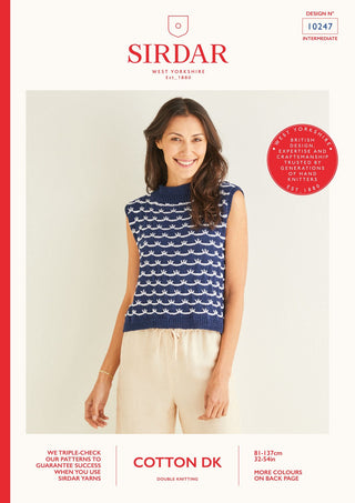 S10247 Ladies Wave Stitch Tank with Crossover Back in Sirdar Cotton DK