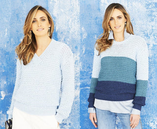 St9649 Ladies Round & V Neck Sweaters in Stylecraft Starlight Aran