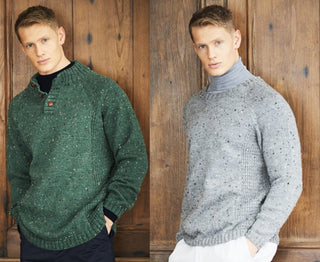St9653 Crew Neck & Buttoned Neck Sweaters for Men in Stylecraft Life DK