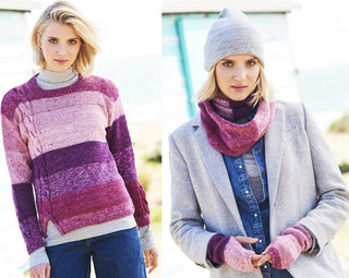 St9674 Woman's Sweater, Double Loop Snood & Wrist Warmers in Stylecraft Batik Swirl DK