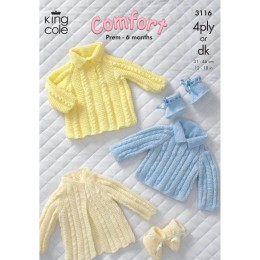 KC3116 Babies Jumper, Dress and Booties in 4ply or DK