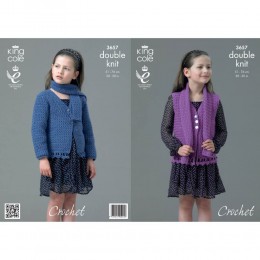 KC3657 Crocheted Cardigan, Waistcoat and Scarf for Children in Smooth DK