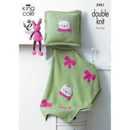 KC3981 Blanket and Cushion with Cats and Bows in King Cole Comfort DK