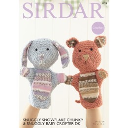 S4728 Cat and Rabbit Handpuppets in Sirdar Snuggly Snowflake Chunky and Snuggly Baby Crofter DK